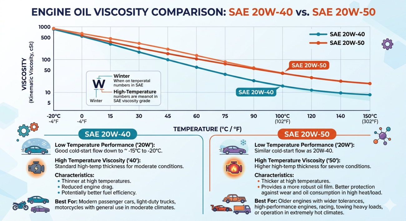 20W-50 oil viscosity comparison chart